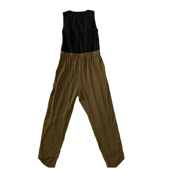 Anthropologie Leifsdottir Sani Lace Back Olive Green Cropped Jumpsuit Size 4 - Picture 4 of 16